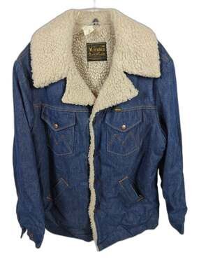 Mens Vintage Sherpa Lined Denim Jacket Blue Western Ranch Coat Xl